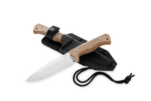 LionSteel Knives: T6 - BÖHLER K490 Steel - Satin Blade Finish - Natural Canvas Micarta Handle