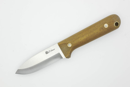 LT Wright Knives: HEVI Next Gen - 3/16" Thick O1 Steel - Scandi Grind - Natural Canvas Micarta Handle - Matte