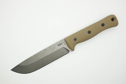 Reiff Knives: F6 Leuku Survival Knife - CPM 3V Steel - Saber Grind - Drop Point - Coyote Tan G10 Handle