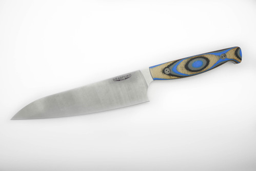 Bradford Knives: Chef, 8 Inch - AEB-L Steel - Stonewash Blade Finish - Blue G-Wood Handle