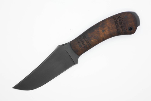 Winkler Knives - Belt Knife - 80CRV2 Steel - Flat Grind - Maple Handle - Tribal Artwork - Tapered Tang - Crusher Pommel
