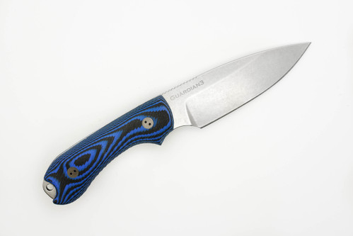 Bradford Knives: Guardian3, 3D - CPM MagnaCut - Drop Point - Sabre Grind - Stonewash Finish Blade - 3D Blue and Black G10 Handle Bradford Knives: Guardian3, 3D - CPM MagnaCut - Drop Point - Sabre Grind - Stonewash Finish Blade - 3D Blue and Black G10 Handle