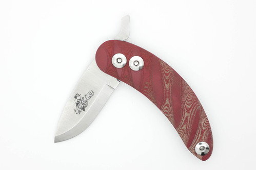 Woods Monkey Banana Peel by L.T. Wright - S35VN Steel - Scandi Grind and Drop Point Blade - Twist Red Linen Micarta Handle - Kydex Neck Sheath