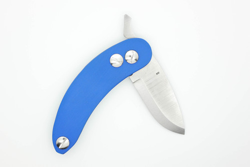 Woods Monkey Banana Peel by L.T. Wright - S35VN Steel - Scandi Grind and Drop Point Blade - Blue G10 Handle Woods Monkey Banana Peel by L.T. Wright - S35VN Steel - Scandi Grind and Drop Point Blade - Blue G10 Handle