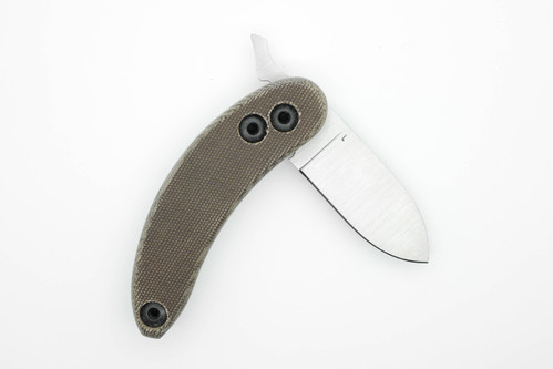 Woods Monkey Banana Peel by L.T. Wright - AEBL Steel - Flat Grind and SpearPoint Blade - 3/8” Green Micarta Handle Woods Monkey Banana Peel by L.T. Wright - AEBL Steel - Flat Grind and SpearPoint Blade - 3/8” Green Micarta Handle