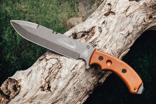 Tops Knives: Tahoma Field Knife - TAHO-03 - Tungsten Cerakote Blade - Tan Canvas Micarta Handle Tops Knives: Tahoma Field Knife - TAHO-03 - Tungsten Cerakote Blade - Tan Canvas Micarta Handle
