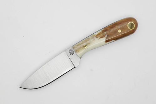 LT Wright Knives: Frontier First - O1 Tool Steel - Flat Grind - Brown Bone w/ Black Liners - 2
