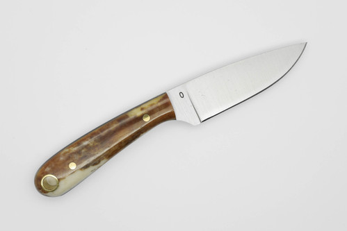 LT Wright Knives: Frontier First - O1 Tool Steel - Flat Grind - Brown Bone w/ Black Liners - 5