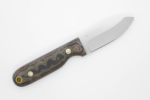 LT Wright Knives Bushbaby - O1 Tool Steel - Saber Grind - Python Canvas Micarta Handle w/ Orange Liners - Matte Finish LT Wright Knives Bushbaby - O1 Tool Steel - Saber Grind - Python Canvas Micarta Handle w/ Orange Liners - Matte Finish