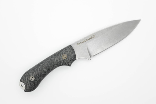 Bradford Knives: Guardian3.2, 3D - CPM MagnaCut - Drop Point - Sabre Grind - Stonewash Finish Blade - 3D Black Micarta Handle Bradford Knives: Guardian3.2, 3D - CPM MagnaCut - Drop Point - Sabre Grind - Stonewash Finish Blade - 3D Black Micarta Handle