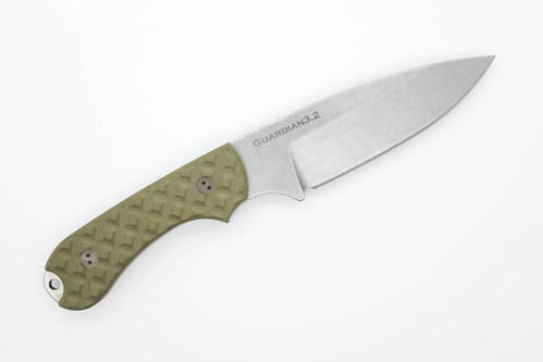 Bradford Knives: Guardian3.2, 3D - CPM MagnaCut - Drop Point - Sabre Grind - Stonewash Finish Blade - Textured OD Green G10 Handle