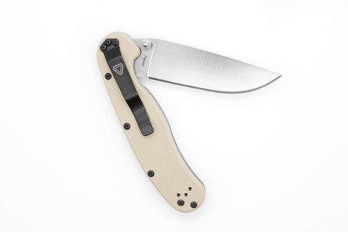 Ontario RAT Model 2 Folding Knife, 3" D2 Steel Stonewashed Finish, Desert Tan Nylon Handle - 8828DT
