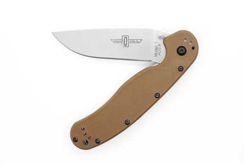 Ontario RAT Model 1 Folding Knife - 3.625" AUS-8 Steel Stonewashed Finish Blade - Coyote Brown Nylon Handle - 8848CB
