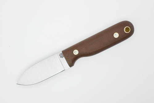 LT Wright Knives Bushbaby - A2 Steel - Flat Grind - Rustic Brown Canvas Micarta - Matte Finish