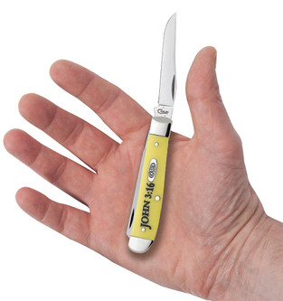 Case XX: 08850 Smooth Mini Trapper - John 3:16 - Yellow Delrin Case XX: 08850 Smooth Mini Trapper - John 3:16 - Yellow Delrin