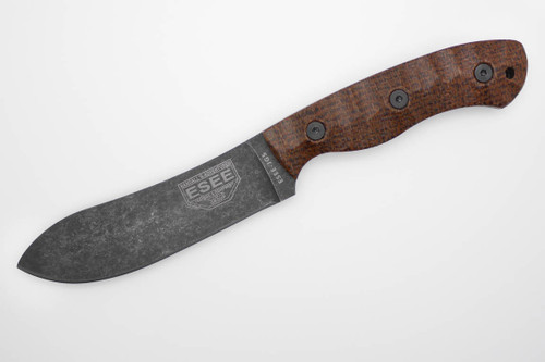 ESEE James Gibson, JG5 Nessmuk - 1095 Carbon Steel - Tumbled Black Oxide Finish - Sculpted Brown Burlap Micarta Handle ESEE James Gibson, JG5 Nessmuk - 1095 Carbon Steel - Tumbled Black Oxide Finish - Sculpted Brown Burlap Micarta Handle