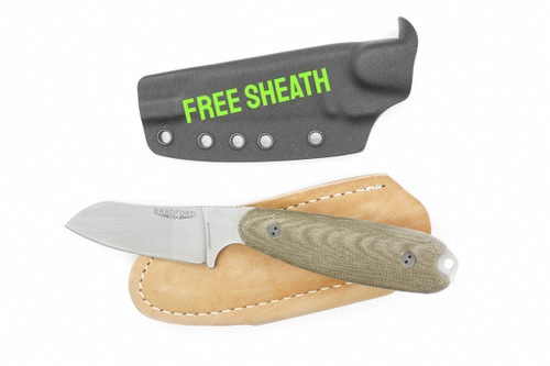 Bradford Knives: Guardian3.5 - CPM MagnaCut Steel - Sheepsfoot Saber Grind High Polish Blade - 3D OD Green Canvas Micarta Handle - FREE Kydex Sheath!