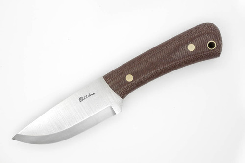 LT Wright Knives: XL Workhorse (Scandi Grind) Fixed Blade Knife - Rustic Brown Canvas Micarta Handle, White Liners - Matte Finish