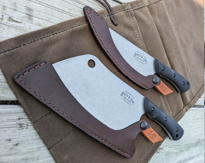 Smith & Sons Knives: BBQ SET - AEB-L Stainless Steel - Black G10 Handle w/ White Liner - Canvas Roll