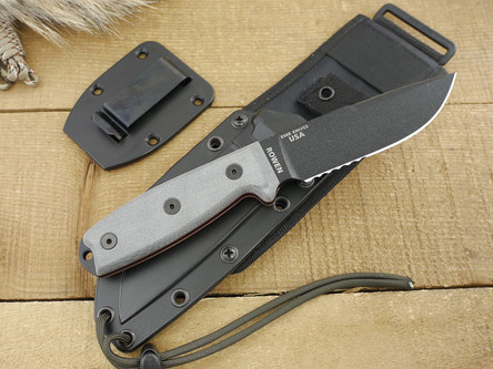 ESEE-4S-CP-MB-B Black Partially Serrated Blade w/ Grey Linen Micarta Handle, Black Sheath ESEE-4S-CP-MB-B Black Partially Serrated Blade w/ Grey Linen Micarta Handle, Black Sheath