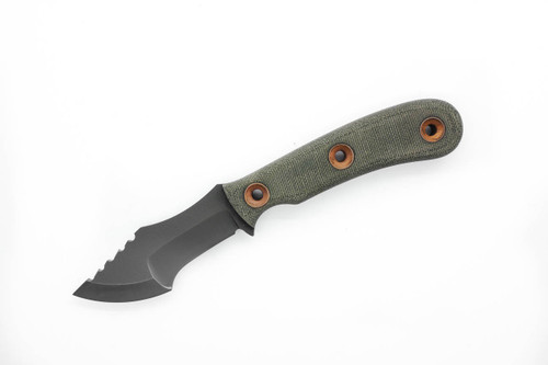 Dave Wenger Blades: Micro Tracker - CPM 3V Steel - Sawtooth - Green Canvas Micarta - Kydex Sheath