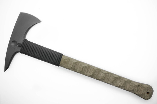 Dave Wenger Blades: Loki Hawk - 80CrV2 Steel - Sculpted Green Canvas Micarta - Kydex Sheath