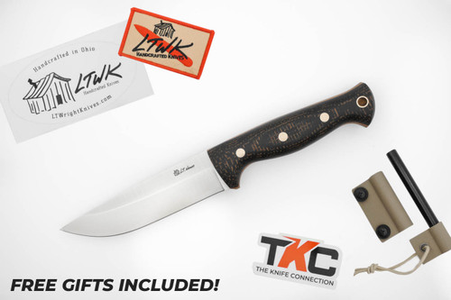 *Christmas Special* LT Wright Knives: Forest Trail - MagnaCut Steel - Saber Grind - Black Linen Micarta w/ Brown Burlap Handle - Natural Liners - Matte