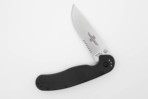 Ontario RAT Model 1 Folding Knife, 3.6" Serrated Stainless Satin Blade, Black Nylon Handle - 8849 SS