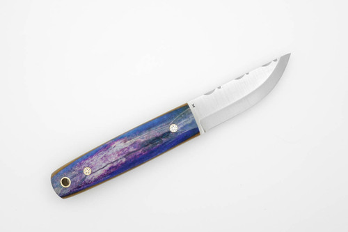 LT Wright Knives Pronghorn - 3V Steel - Scandi Grind - Dyed Blue Bone Handle - w/ Natural Liners, Mosaic Pins - 1
