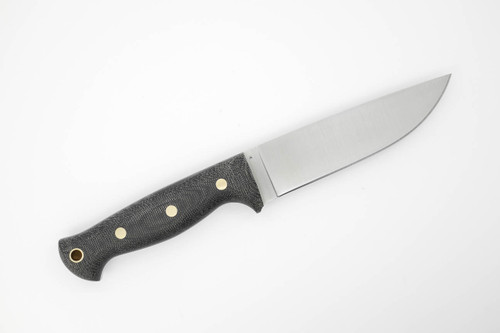 LT Wright Knives Forest Trail - A2 Steel - Flat Grind - Black Canvas Micarta Handle - Matte Finish - Leather Sheath