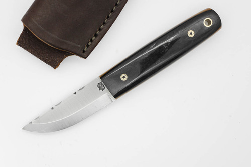 LT Wright Knives Pronghorn - 3V Steel - Scandi Grind - Dyed Black Bone Handle - w/ Natural Liners, Mosaic Pins - 1