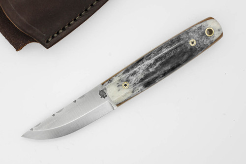 LT Wright Knives Pronghorn - 3V Steel - Scandi Grind - Dyed Black Bone Handle - w/ Natural Liners, Mosaic Pins - 2