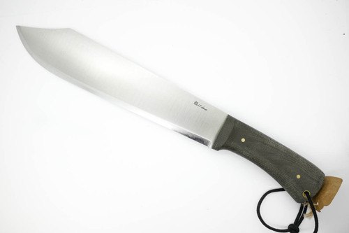 LT Wright Knives: Bush Bowie - O1 Steel  - Scandi Grind - Green Canvas Micarta Handle - Matte Finish - Kydex Sheath