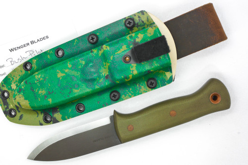 Dave Wenger Blades: Bush Pilot - CPM 3V - OD Green Green Canvas Micarta- Kydex Sheath Dave Wenger Blades: Bush Pilot - CPM 3V - OD Green Green Canvas Micarta- Kydex Sheath