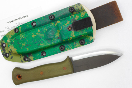 Dave Wenger Blades: Bush Pilot - CPM 3V - OD Green Green Canvas Micarta- Kydex Sheath