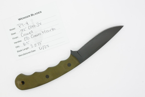 Dave Wenger Blades: PT-4 - CPM 3V Steel - OD Canvas Micarta - Kydex Sheath Dave Wenger Blades: PT-4 - CPM 3V Steel - OD Canvas Micarta - Kydex Sheath