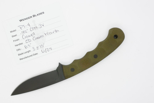 Dave Wenger Blades: PT-4 - CPM 3V Steel - OD Canvas Micarta - Kydex Sheath Dave Wenger Blades: PT-4 - CPM 3V Steel - OD Canvas Micarta - Kydex Sheath