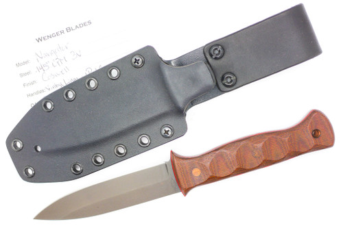 Dave Wenger Blades: Navigator - CPM 3V Steel - Vintage Linen w/Red Canvas Micarta Liners - Kydex Sheath Dave Wenger Blades: Navigator - CPM 3V Steel - Vintage Linen w/Red Canvas Micarta Liners - Kydex Sheath