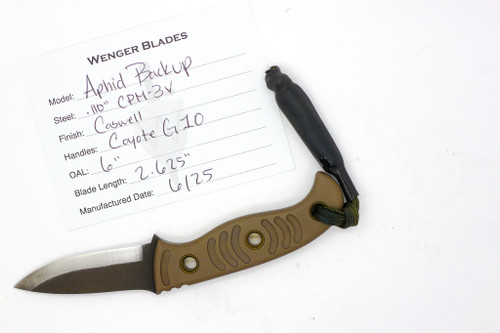 Dave Wenger Blades: Aphid Backup- CPM-3V - Coyote G10- Kydex Sheath