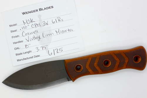 Dave Wenger Blades: MSK - CPM 3V Steel - Vintage Linen Micarta - Kydex Sheath