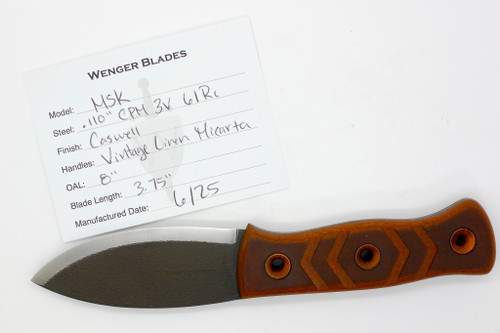 Dave Wenger Blades: MSK - CPM 3V Steel - Vintage Linen Micarta - Kydex Sheath Dave Wenger Blades: MSK - CPM 3V Steel - Vintage Linen Micarta - Kydex Sheath