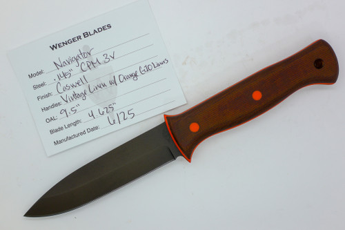 Dave Wenger Blades: Navigator - CPM 3V Steel - Vintage Linen w/Orange G-10 Liner - Kydex Sheath