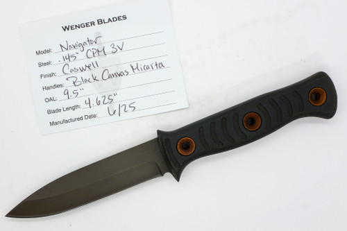 Dave Wenger Blades: Navigator - CPM 3V Steel - Black Canvas Micarta - Kydex Sheath Dave Wenger Blades: Navigator - CPM 3V Steel - Black Canvas Micarta - Kydex Sheath