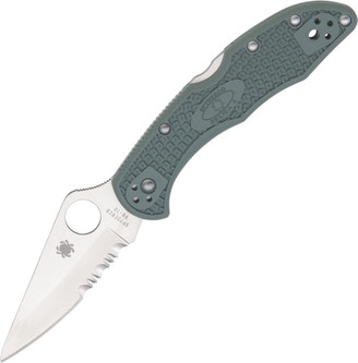 Spyderco Knives: Delica 4 (Saber Grind) Folding Pocket Knife w/ Green Textured Fiberglass Reinforced Nylon Handle - 11PSFG