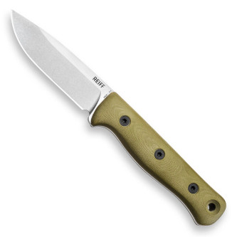 Reiff Knives: F4 Bushcraft - Fixed Blade - Polished Stonewash, MagnaCut - Green G10
