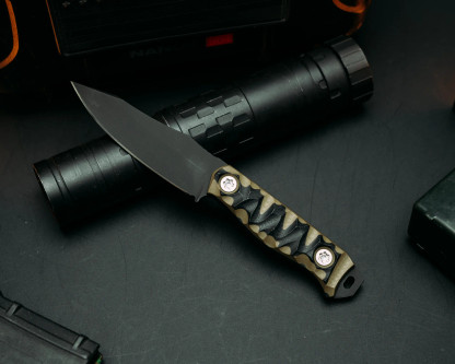 Half Face Blades - Field Knife Jr - Black & OD Green G10, Armor Black Cerakote, Ti Torx Bolts, Chaos Grip Half Face Blades - Field Knife Jr - Black & OD Green G10, Armor Black Cerakote, Ti Torx Bolts, Chaos Grip