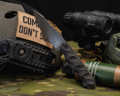 Half Face Blades - Field Knife Jr - Brown Burlap Micarta, CF Pins, Chaos Grip