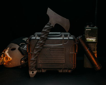 Half Face Blades -  Recce Bravo Hawk - Mossy Oak Burlap Micarta, CF Pins, Chaos Grip