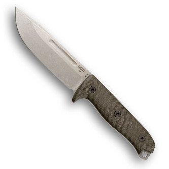Reiff Knives: Vicon - Fixed Blade - MagnaCut, Saber, Stonewash, Green Canvas Micarta, Black Kydex Sheath, Ambi