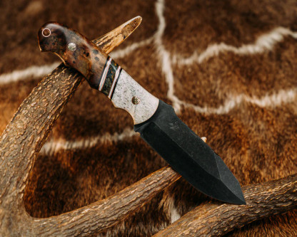 Half Face Blades - Disaster Jr - Black & Ivory G10 w/ Copper Pin Striping, Dyed Black Ash, Chechen, Mosaic Pins, Copper Lanyard Pin, Grooved Grip